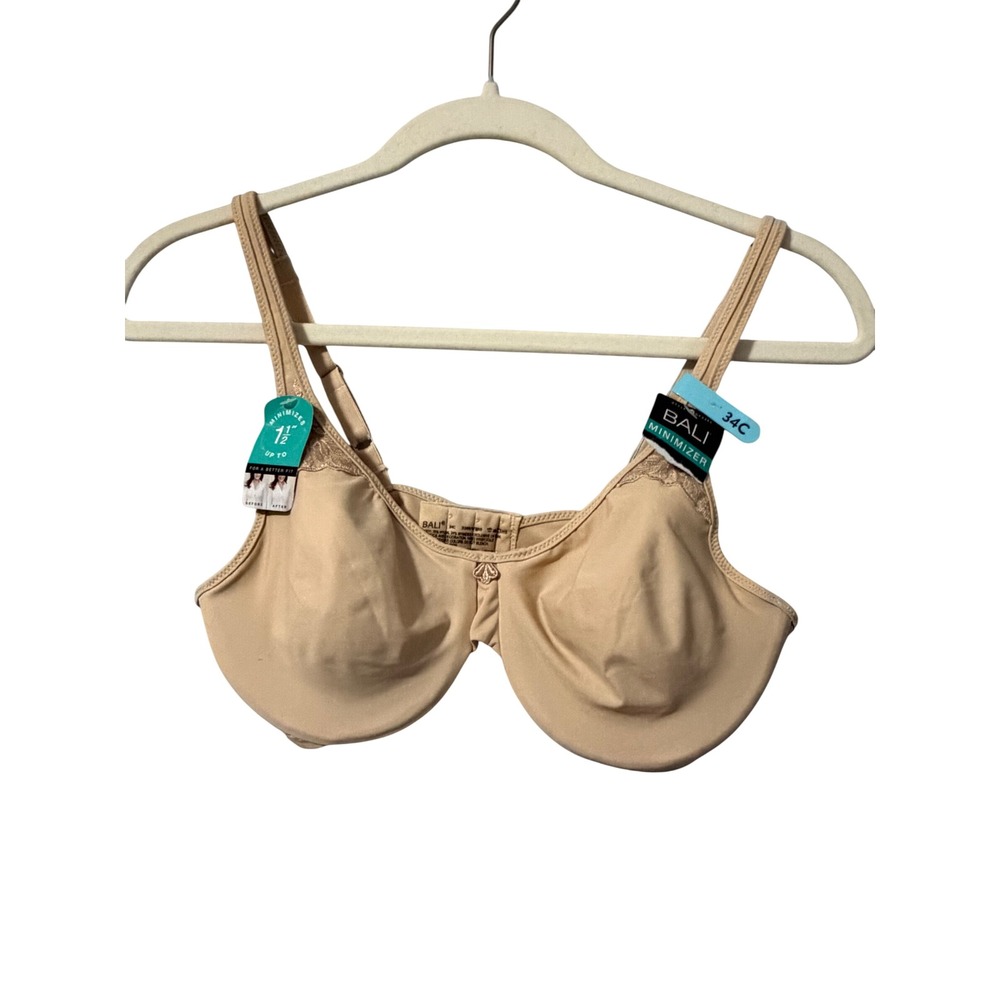 Bali Satin Tracings Minimizer Underwire Bra 3385 Nude 34C Lace Trim